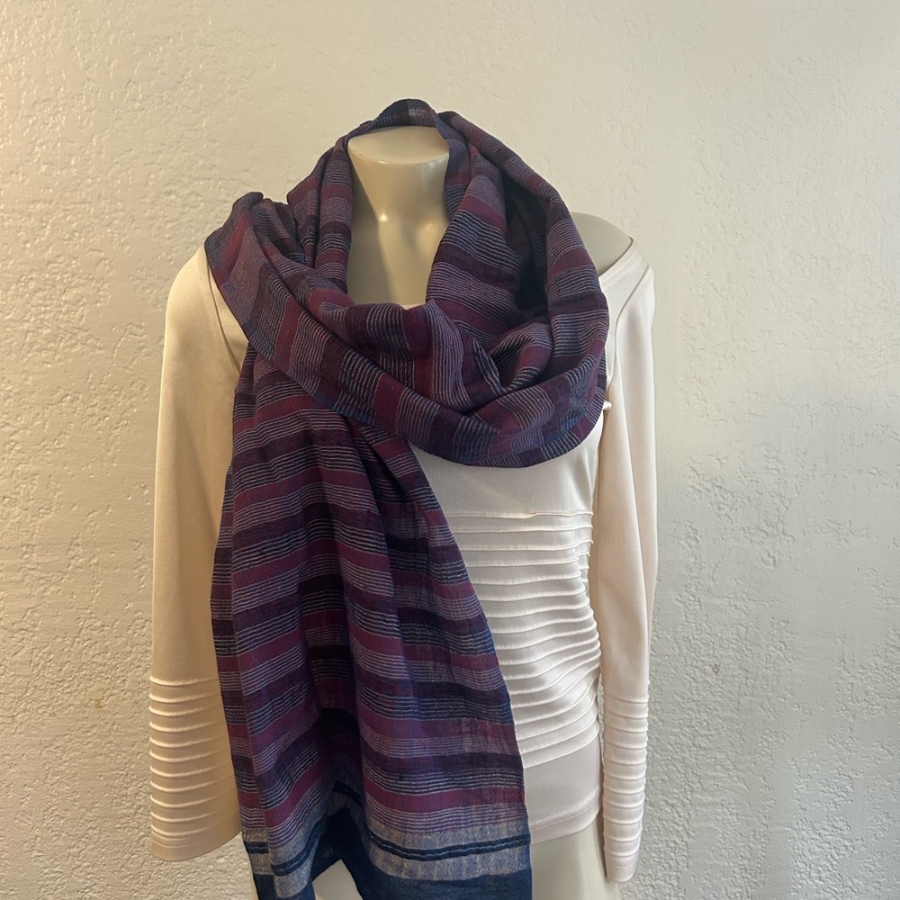 Women weave 100% cotton handmade Versatile Purple Blue Striped Wrap/ scarf NWT